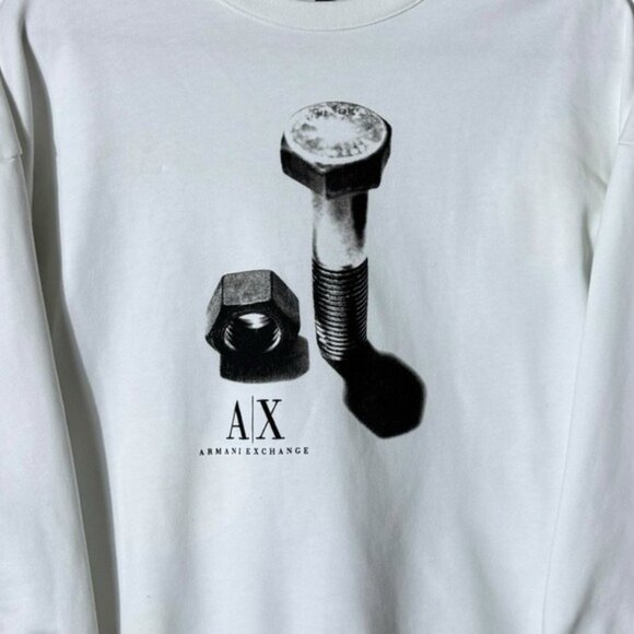 Armani Exchange Screw-Print Sweatshirt Size XS Graphic White Grey Preppy Grunge - Picture 3 of 10